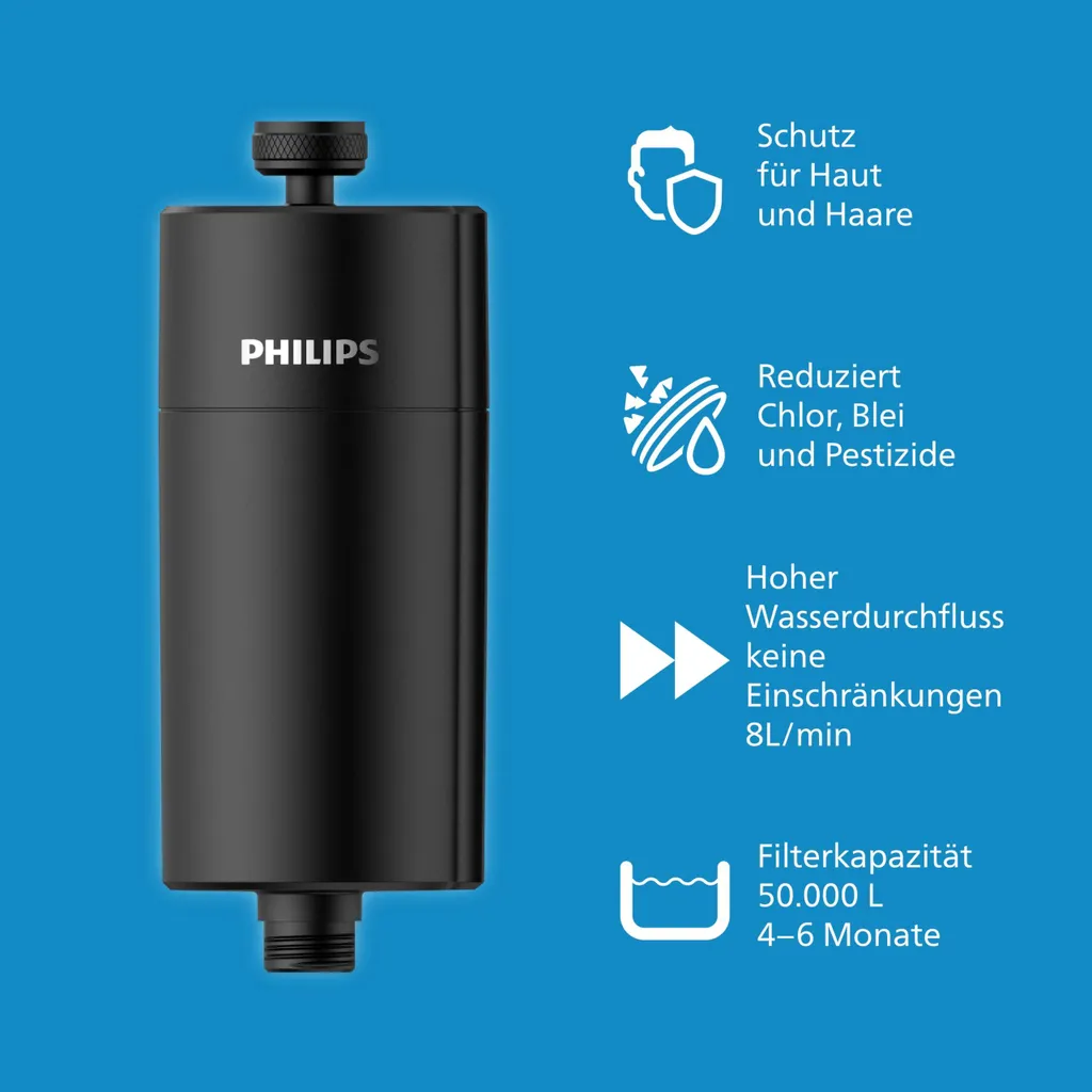 Filtro Acqua Doccia Philips Nero: Benessere Naturale Senza Cloro - 2