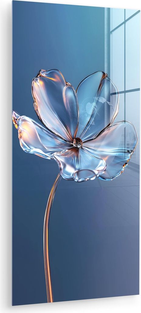 MuchoWow Glasbilder - Bilder auf Wandbild - Foto auf Glas Blau - Blume - Gläser - Verziert 40x80 cm Wanddekoration aus Glas - Acrylglasbild - Acry...