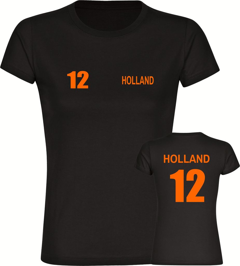 multifanshop Damen T-Shirt - Holland - Trikot Nummer 12, schwarz, Größe XL
