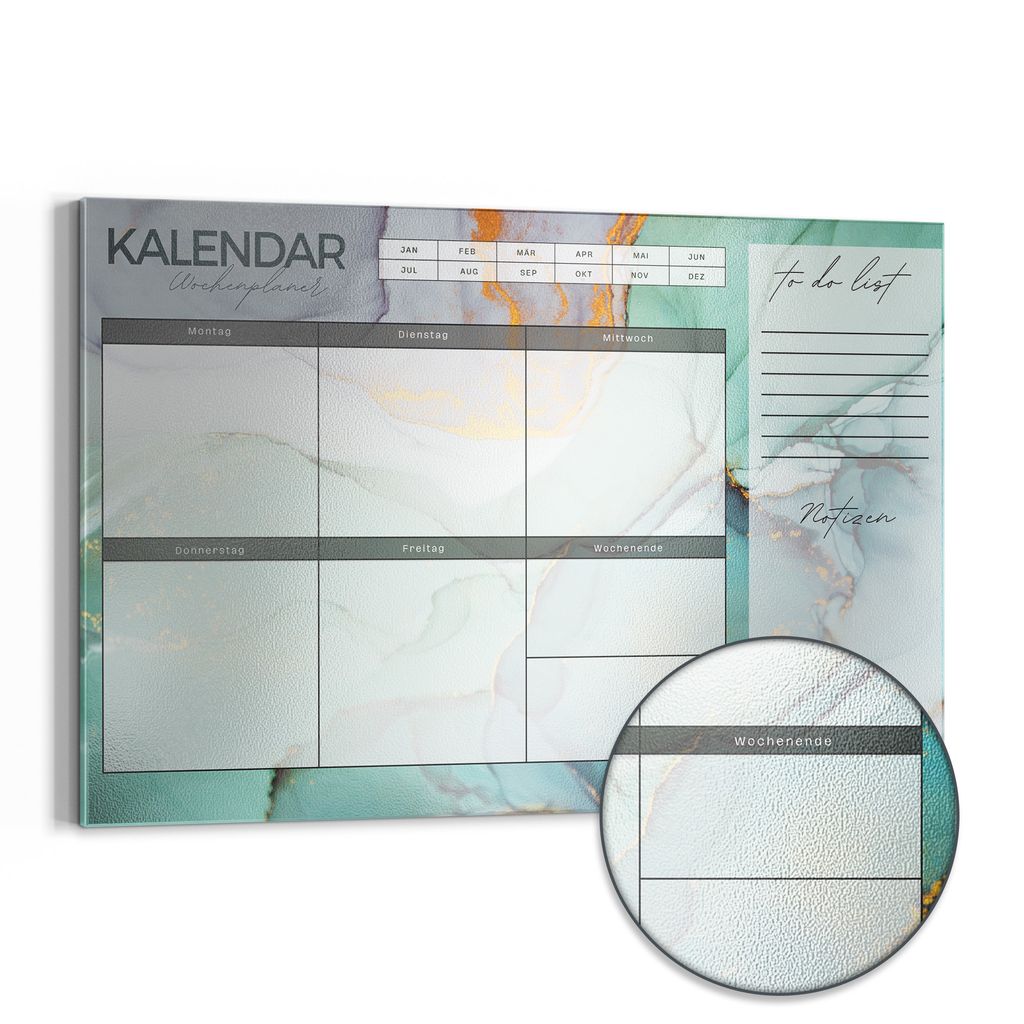 DEQORI Magnettafel Metall 90x60 cm 'Wochenplaner Mint (DE)' Whiteboard Pinnwand Büro