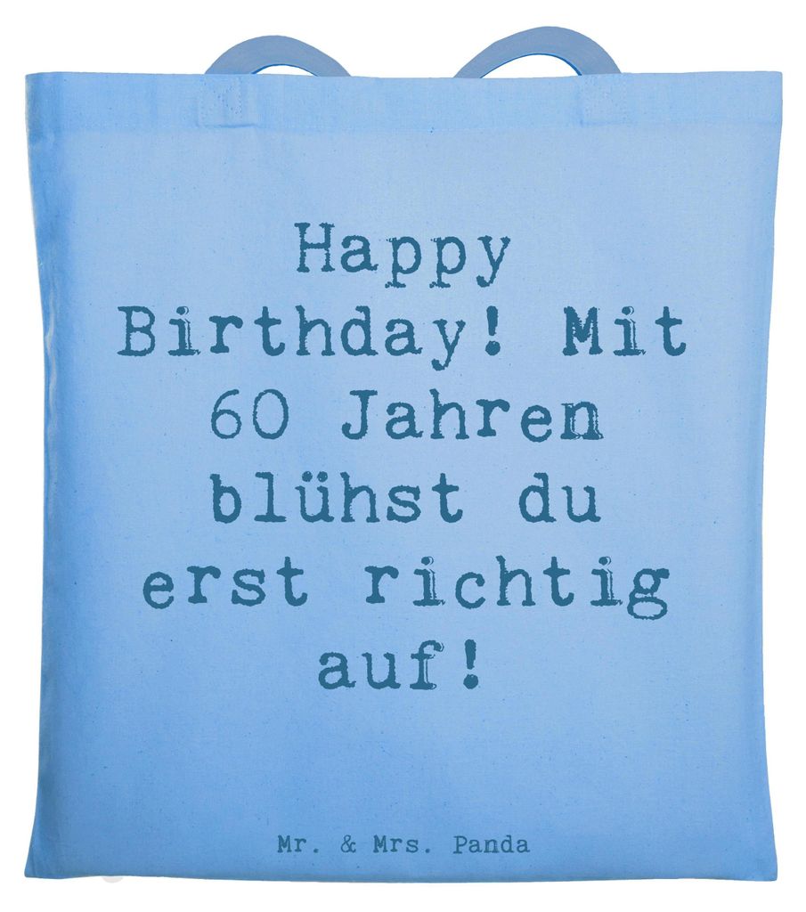 Mr. & Mrs. Panda Schultasche Spruch 60. Geburtstag Aufblühen - Sky Blue - Geschenk, sechzigster, Jutetasche, Jahrzehnt feiern, Jubiläum, Happy Bi...