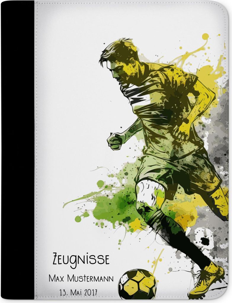 Zeugnismappe, Dokumentenmappe, Ordner A4, Fußballspieler grün gelb