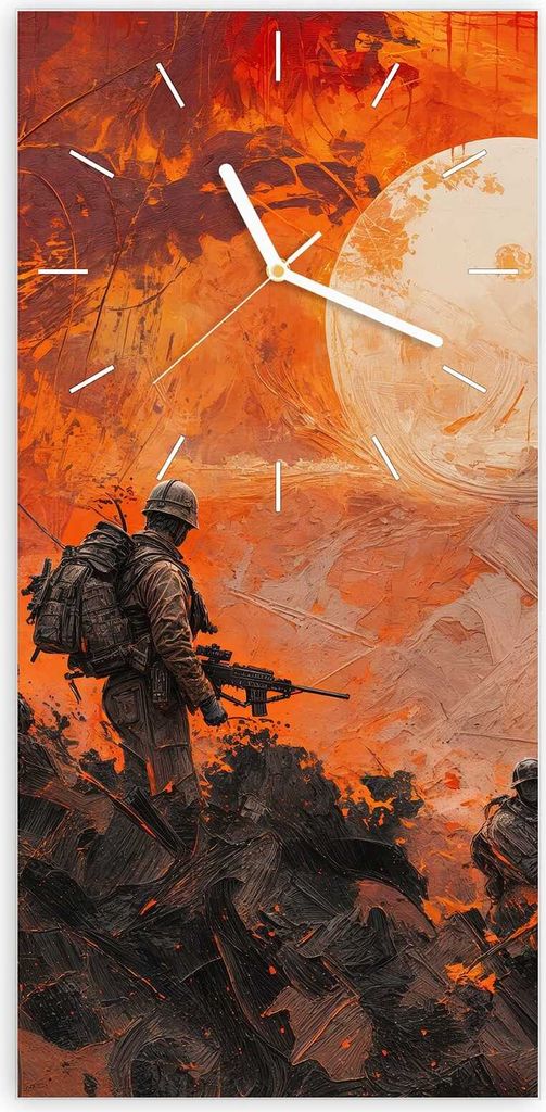 Wanduhr aus Glas mit Motiv Soldaten im Sonnenuntergang- 30 x 60 cm - inkl. Aufhängesystem