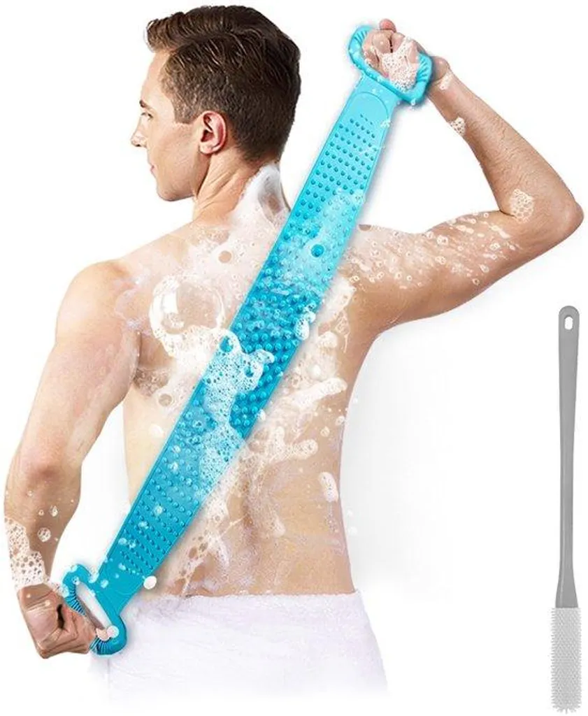 Sangle de douche exfoliante 76 cm et brosse de dos douce bi-matière