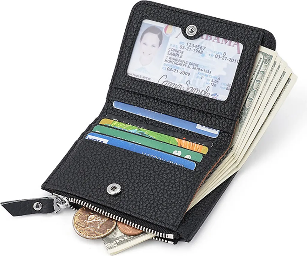 INF Portafoglio uomo sottile con blocco RFID e portamonete - Portafoglio con cerniera in vera pelle Nero