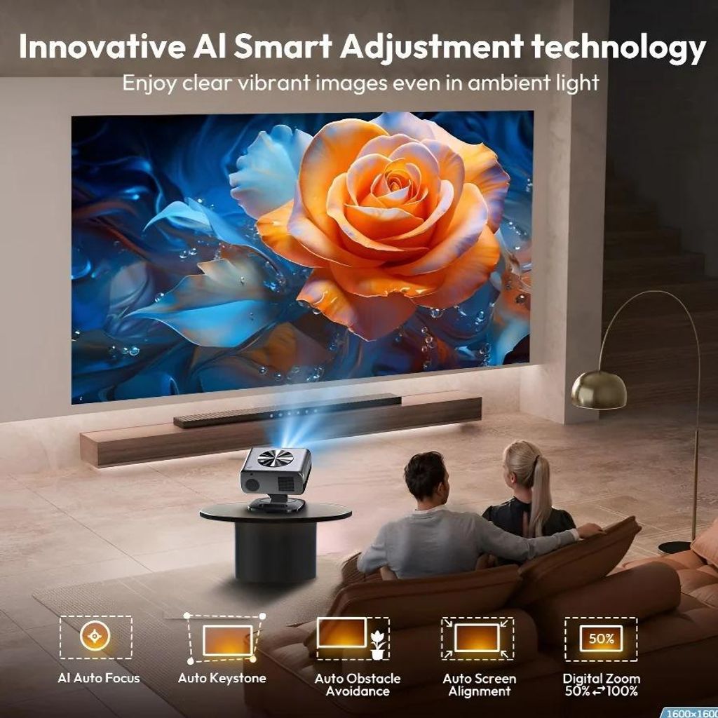 4K WLAN LED Beamer - Digitaler Heimkino Projektor - Full HD 1080p 1920x1080 - 26000 Lumen 800 ANSI - Android 12 mit 4K 8K-Decoding - 2GB RAM 64GB R...