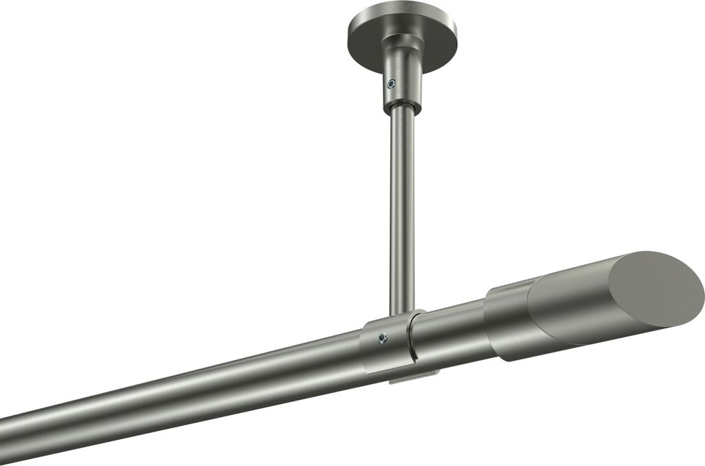 Interdeco Gardinenstange / Vorhangstange Edelstahl-Optik, Typ Sonette Verano (Schräge Bicolor) ohne Ringe, Deckenmontage, 20 mm Ø 1-läufig, 360 cm