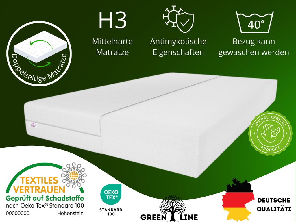 Schaummatratze Selekt 120X200 cm, Doppelseitige-Matratze Härtegrad H3, Höhe ca. 10 cm, Farbe: Weiß, inkl. Bezug