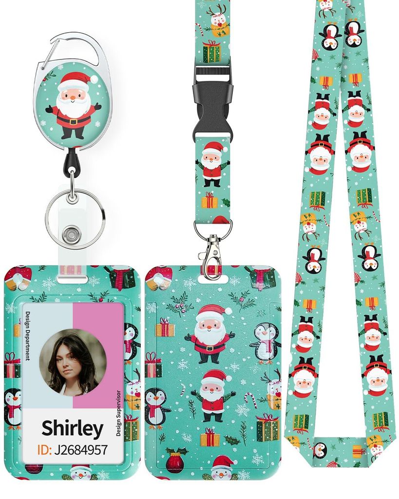 Weihnachtlicher Ausweishalter mit Schiebemechanismus und Cartoon-Weihnachtsmannfigur, Ausweishalter mit einziehbarem Ausweishalter, Karabiner und a...