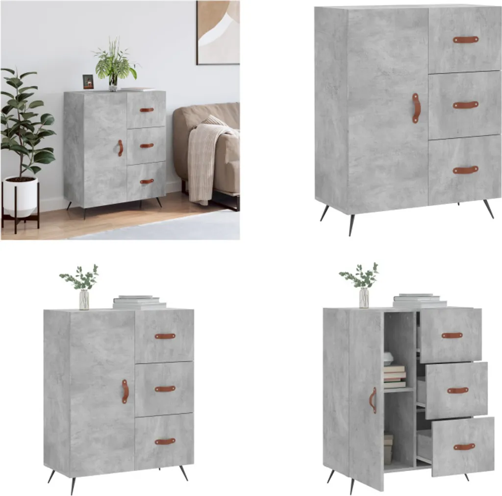vidaXL Credenza 3 Cassetti Grigio Cemento 90 cm | Organizer Salvaspazio