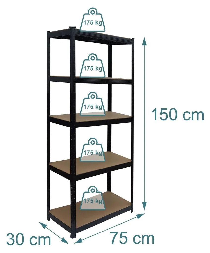 Rayonnage métallique utilitaire à 5 tablettes modulables pour garage - 4