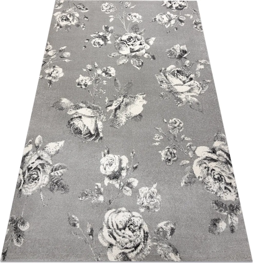 Tapis de chambre 120x170 cm gris blanc fleurs roses pour décoration