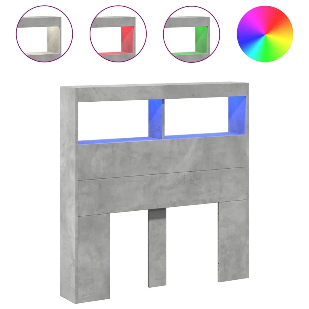 Tête de lit LED Gris Béton : Rangement intégré 100 cm pour chambre rangée