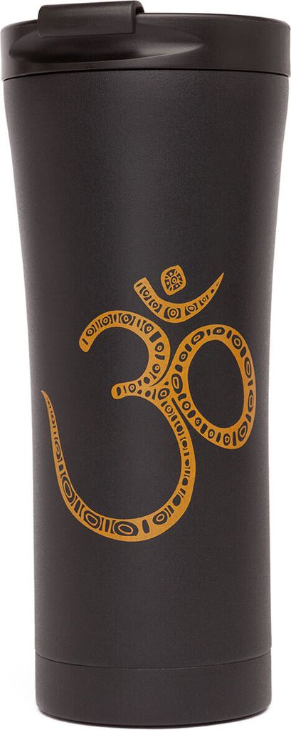 Edelstahl Isolierbecher medium, 480 ml, mit Yogamotiv OM, matt schwarz