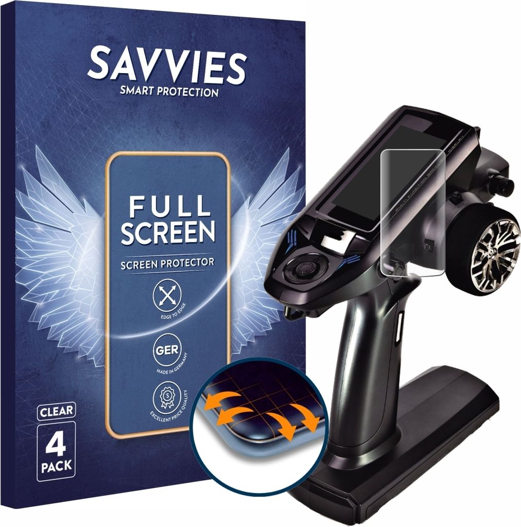4x Savvies Fullscreen Schutzfolie für Futaba T4PM Plus Displayschutz Folie Fullcover Klar Transparent