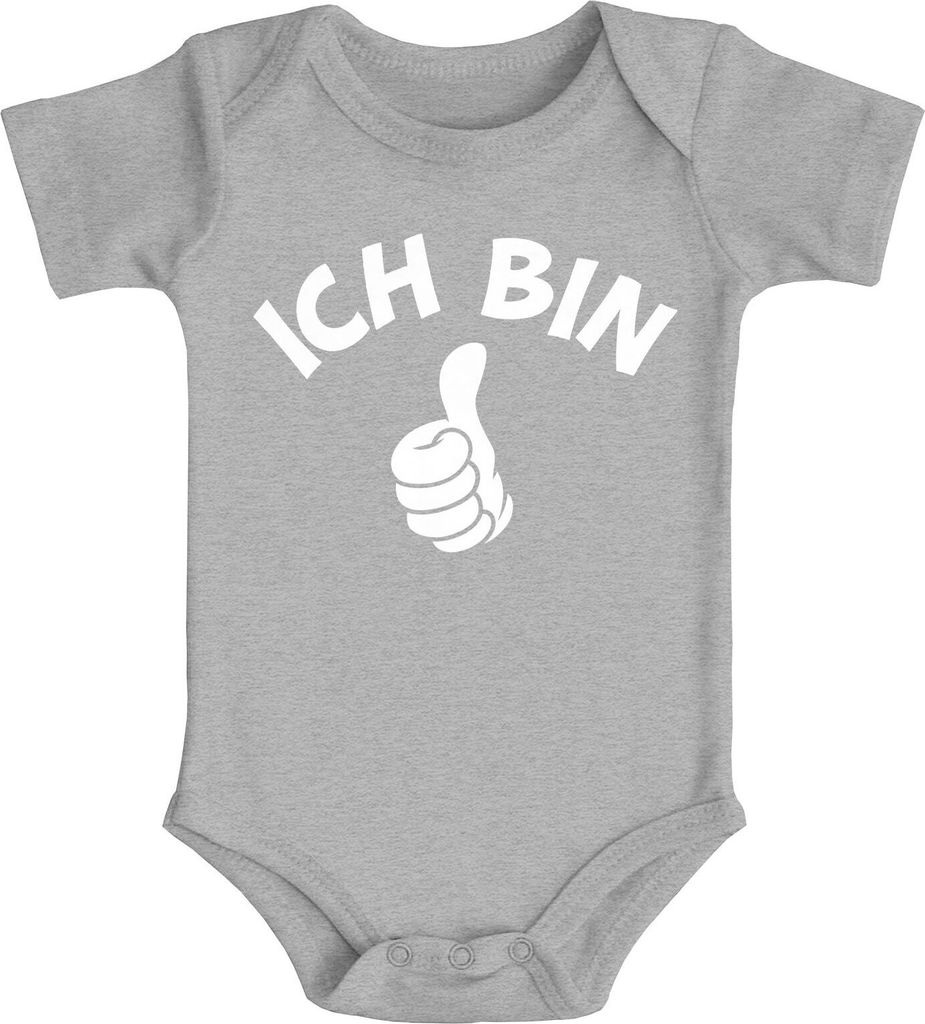 Babybody erster Geburtstag Ich bin 1 Comic-Hand Daumen Geschenk für einjähriges Kind kurzarm Body Baumwolle Moonworks grau 0-3 Monate