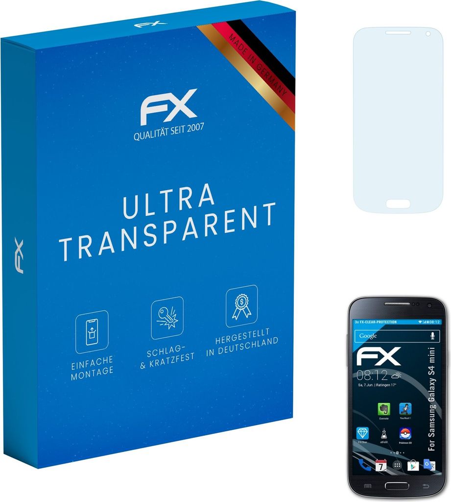 atFoliX FX-Clear 3x Schutzfolie kompatibel mit Samsung Galaxy S4 mini Displayschutzfolie