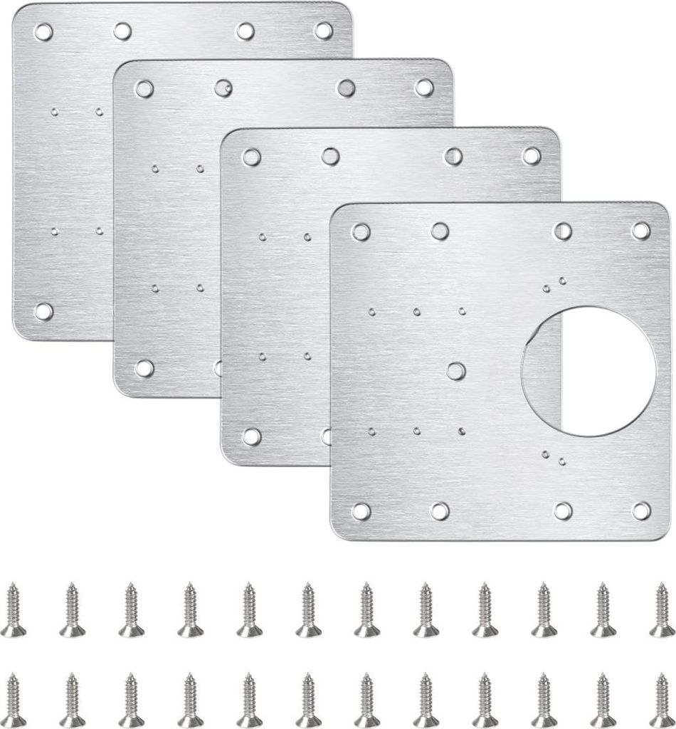 Scharnier-Reparaturplatte aus Edelstahl, 4 Stück Küchenscharnier-Reparaturplatten mit 24 Schrauben, 9 x 9 cm Küchenscharnier-Reparaturset