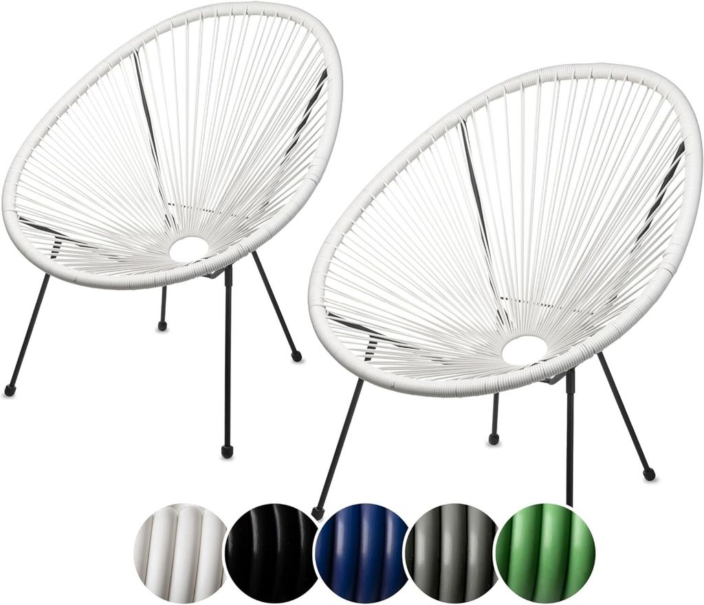 sunnypillow 2er Set Acapulco Gartenstuhl | gemütlicher Loungesessel für Wohnzimmer, Terrasse, Garten, Balkon Sessel Stuhl | Weiß
