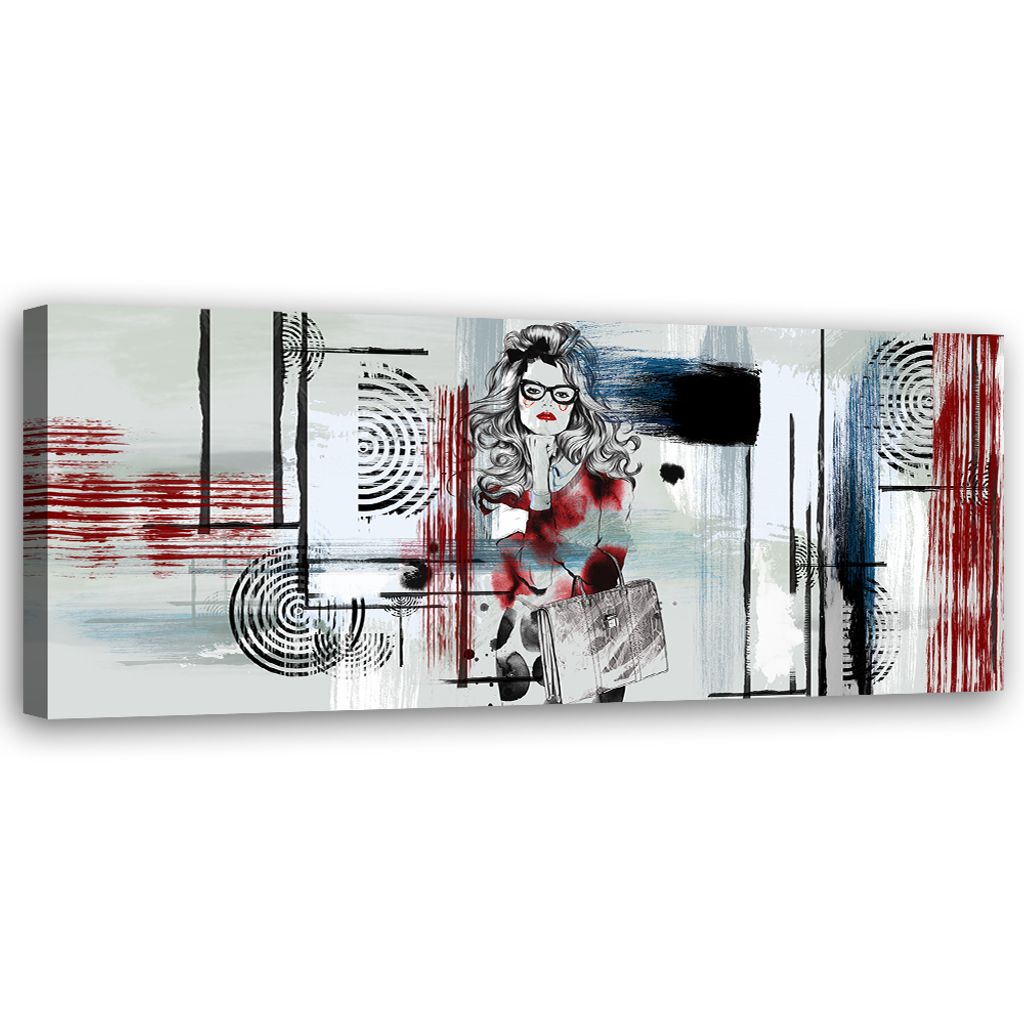 Leinwandbild Frau mit Brille abstrakt 150x50 Feeby Grau bild für die wand bereit zum aufhängen