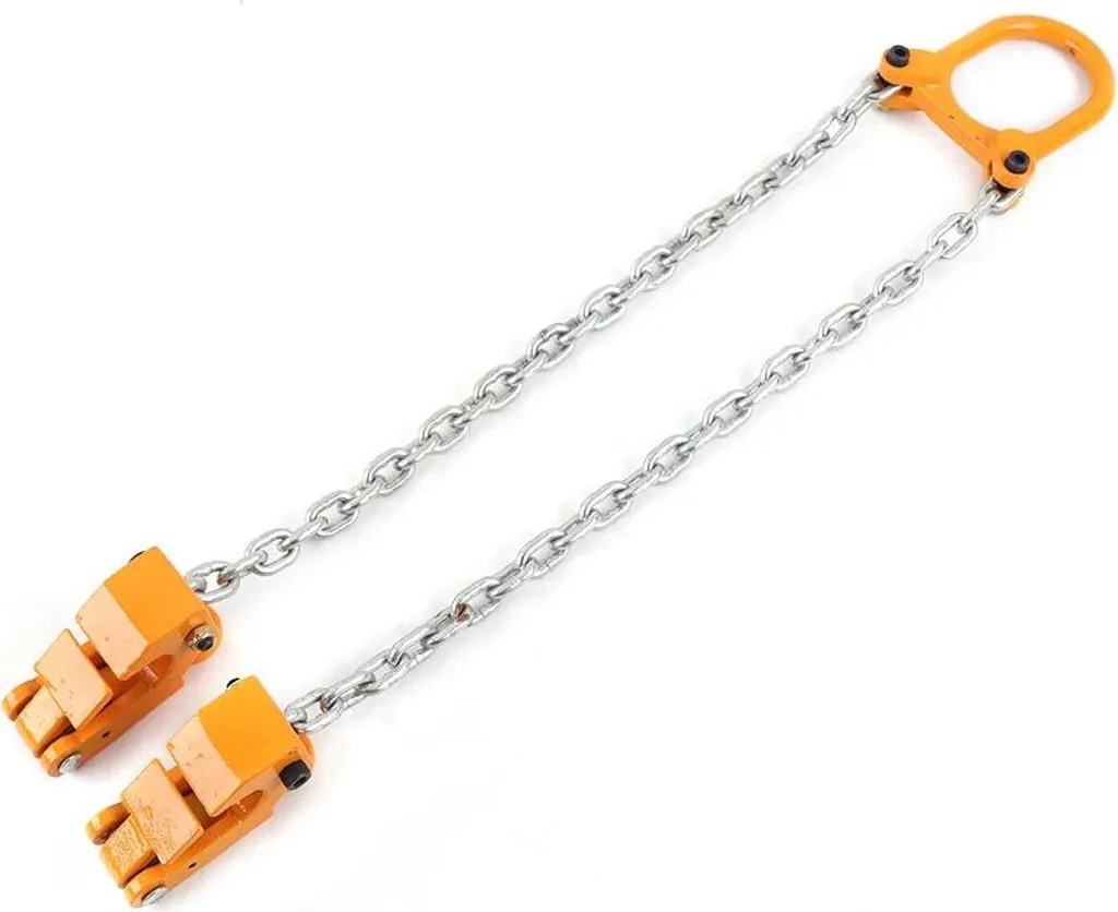 Sollevatore di fusti a catena - Pinza verticale per fusti per gru - Portata 1 t (1000 kg) - Acciaio al manganese - Per fusti in plastica e acciaio - Dimensioni anello interno 9×6 cm - Distanza di sollevamento 50 cm - Giallo