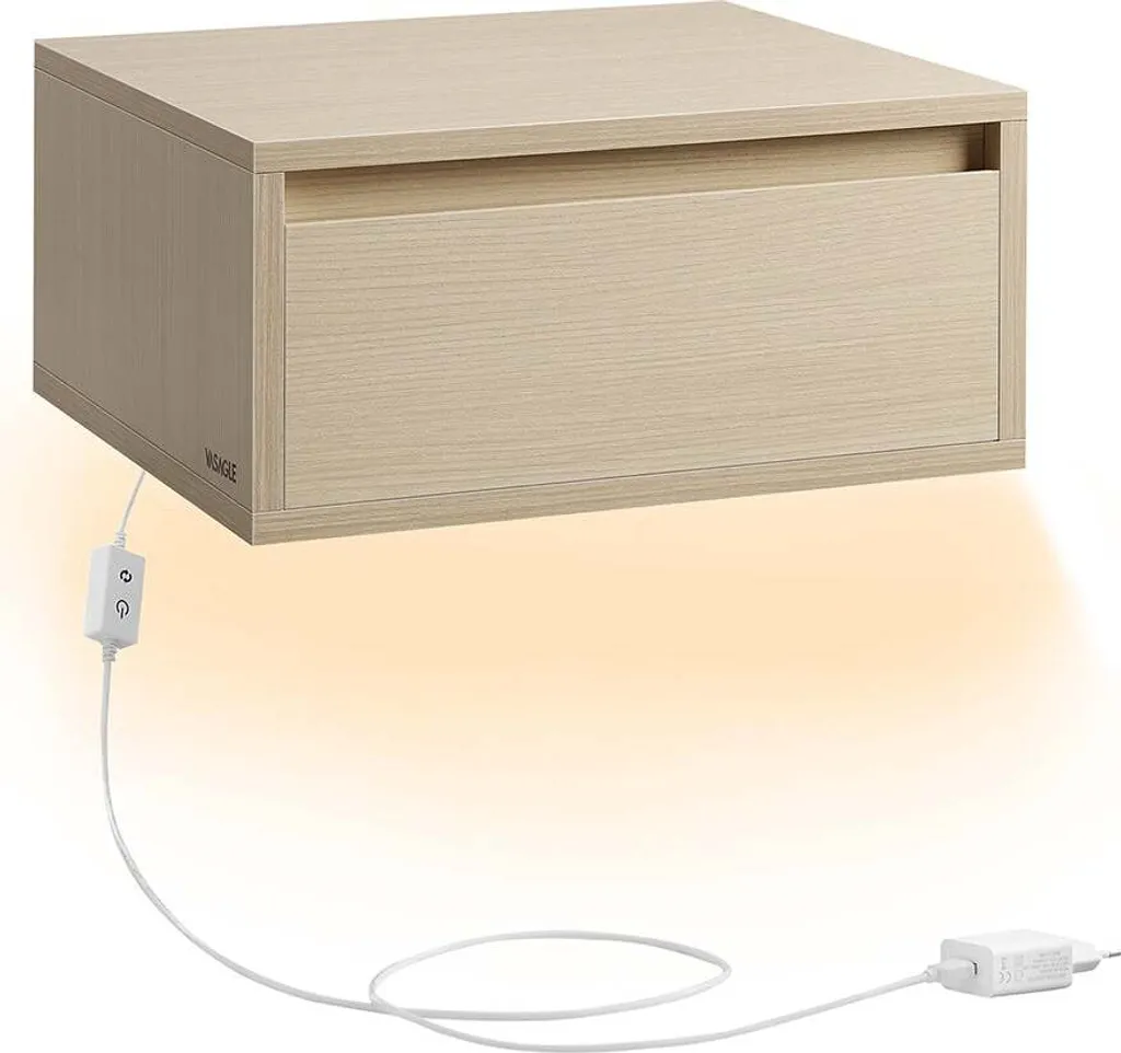 Table de Chevet Suspendue Beige pour Chambre - Étagère Murale à Tiroir