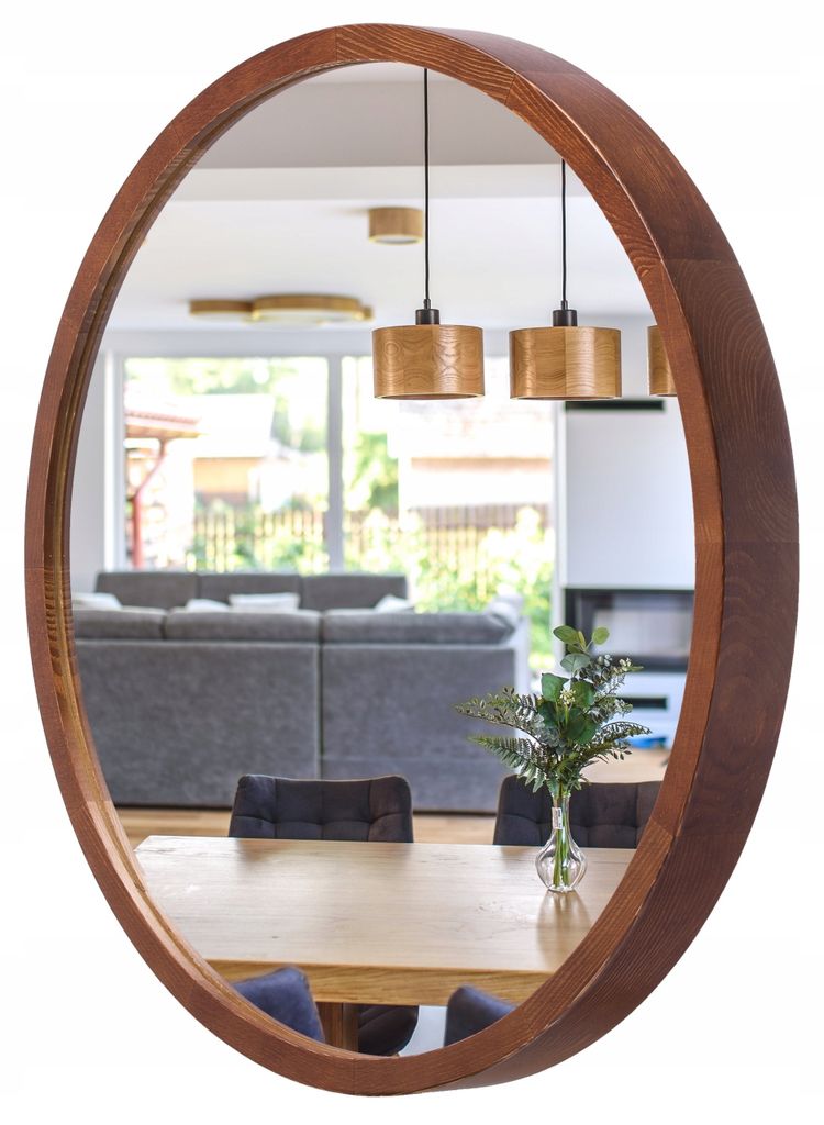 STOLARNIA PIKA Wandspiegel mit Holzrahmen (∅47 cm) - Spiegel Rund Holz Nussbaum - Runder Badspiegel für Badezimmer, Flur, Wohnzimmer, Schlafzimmer