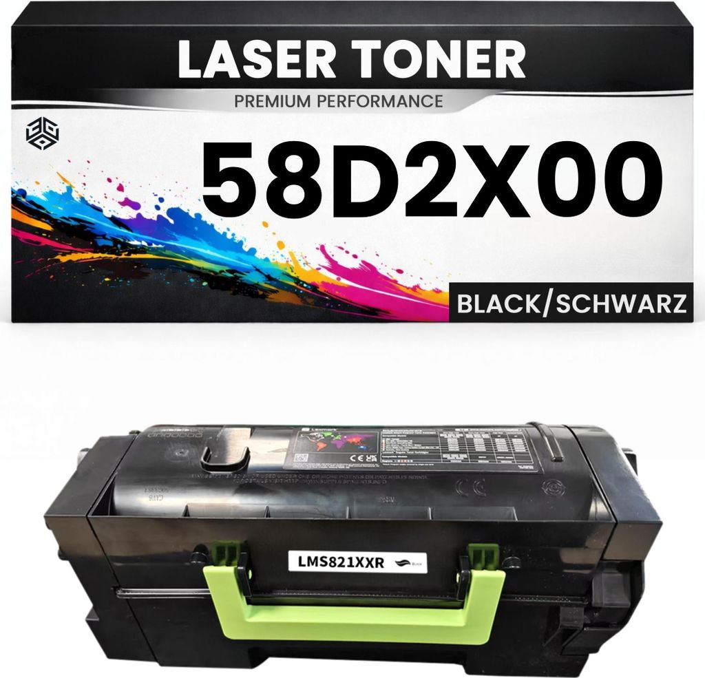 2 x Toner 58D2X00 für Lexmark Tonerkartusche Schwarz hochwertige Premium Alternative MS725dvn/821n/821dn/822de/823dn/823n/825dn/826de MX721ade