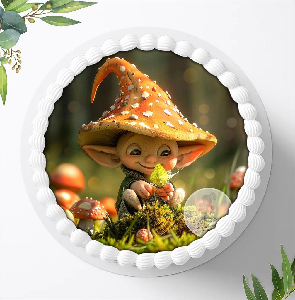 Für die Geburtstags Torte ein Tortenaufleger, Zuckerbild mit dem Motiv: Wichtel, Essbares Foto für Torten, Fondant, Ø 20cm, 1626z