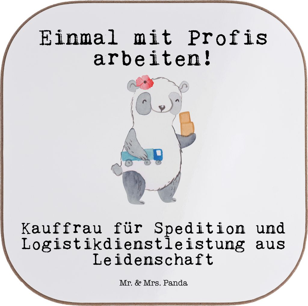 Mr. & Mrs. Panda Tischschoner Kauffrau für Spedition und Logistikdienstleistung Leidenschaft - Weiß - Geschenk, Holzuntersetzer, Lustig, Tischunt...