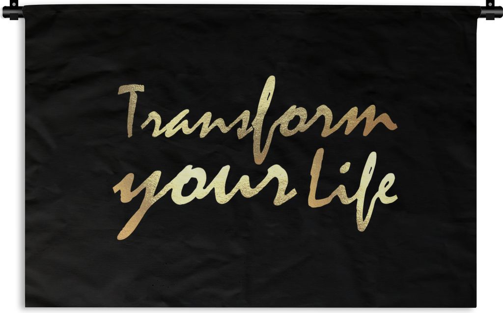 MuchoWow Wandteppich Wandbehang Zitat - Leben - Gold - Schwarz 60x40 cm Tapisserie Dekoration Wandtuch - Wanddekorationen
