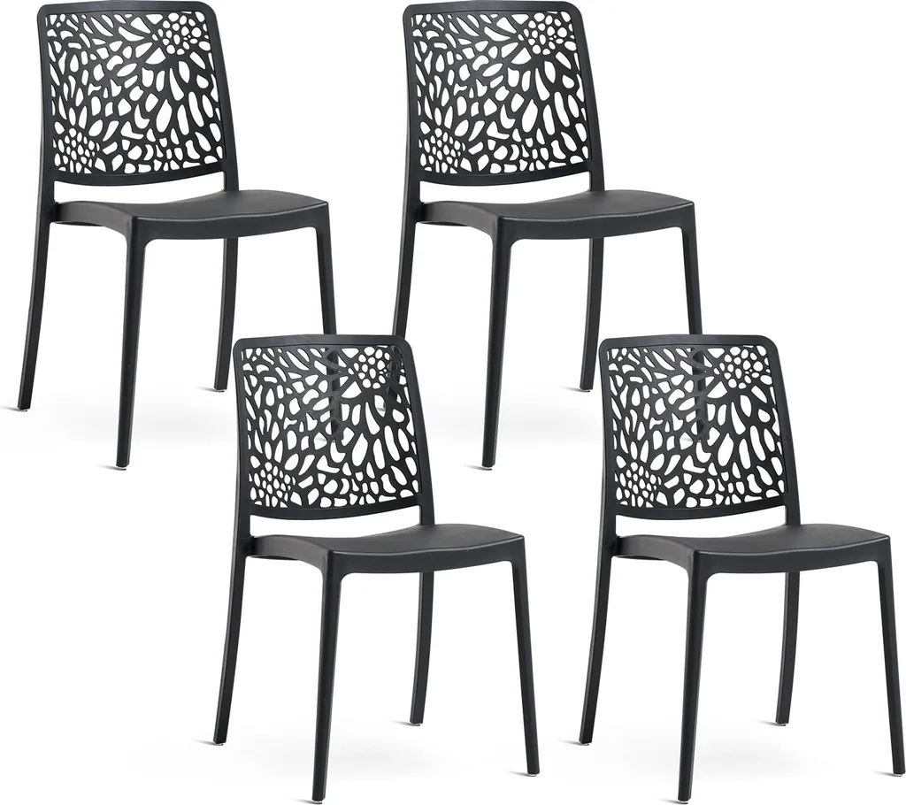 Set 4 Sedie Cucina e Giardino SOLE Nero Impilabili in Fibra di Vetro