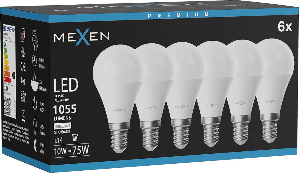Mexen Nova 6x LED-Glühbirne E14, G45, 10W, Neutral - 4000K, 1055 lm - L101-E14-1040-01x06