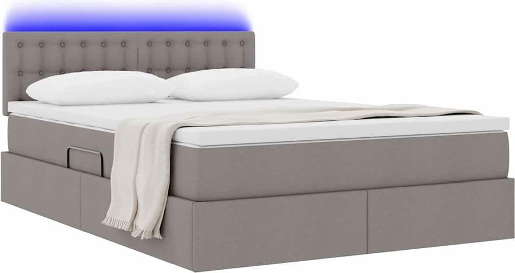 Langlebige Bett mit Stauraum und LED Taupe 140 x 200cm Polyester - Möbel244201 - Klassische BettenJugendbett Tagesbett