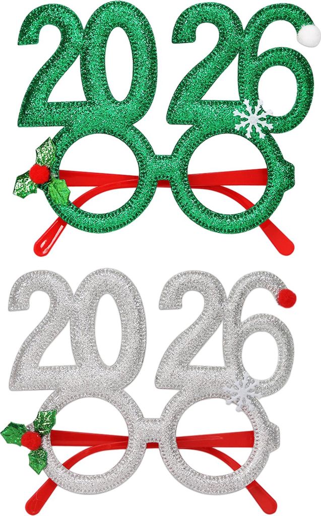 Silvesterbrillen 2026 – Weihnachtsfeier-Foto-Requisiten für Erwachsene und Kinder – Festliche Brillen für die Countdown-Party