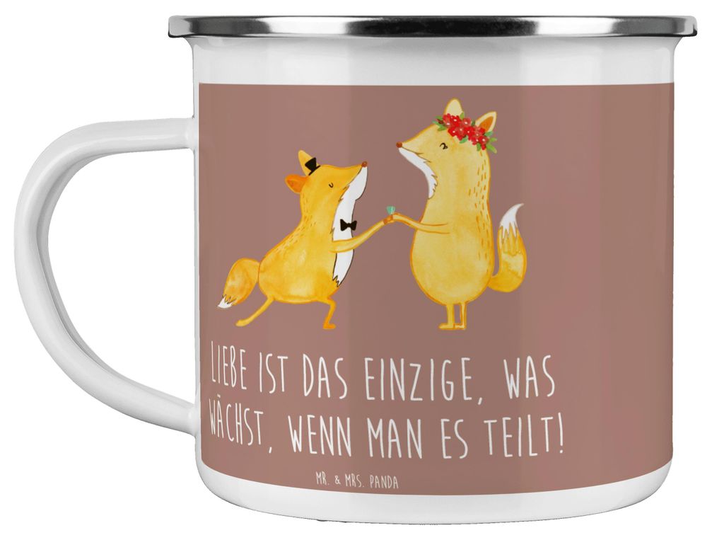 Mr. & Mrs. Panda Haferl Eheversprechen Liebe Teilen - Braun Pastell - Geschenk, Teetasse, Emaille Becher, Tasse, Geschenke, Outdoor, Ehe, Pott, Kaf...