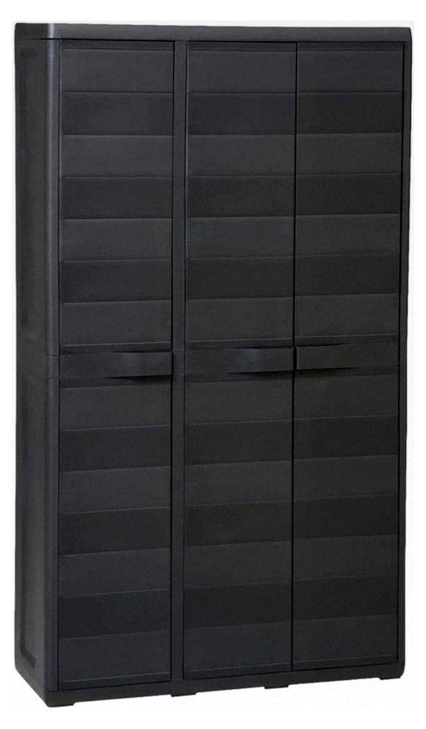 Gartenschrank mit 4 Regalen in Schwarz, Aufbewahrungsschrank für den Außenbereich, Garten, Terrasse, Balkon, Gartengeräte, Poolzubehör