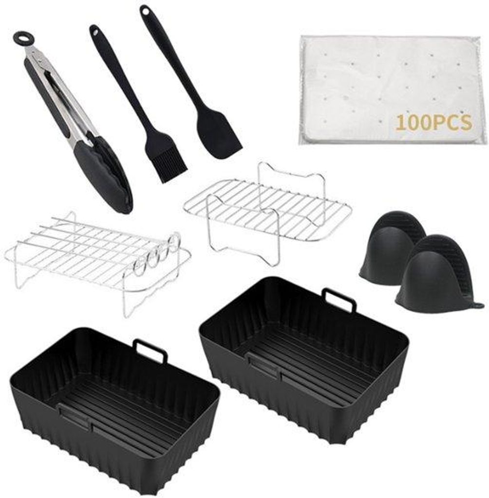 Küchenaccessoires-Set (7-teilig), doppeltes Grill-Accessoire, doppeltes Grill-Rek, rechteckiger Grillofen aus Edelstahl.