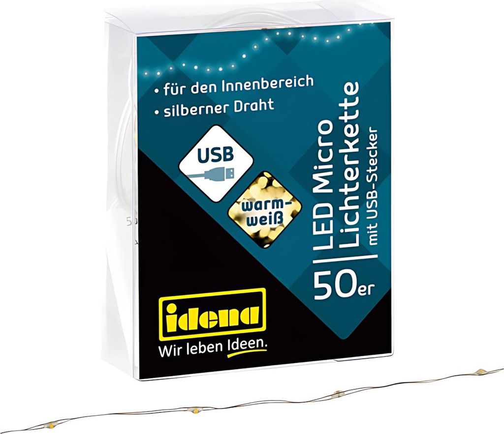 Idena Lichterkette 50 Micro LED ww USB Produktbild 