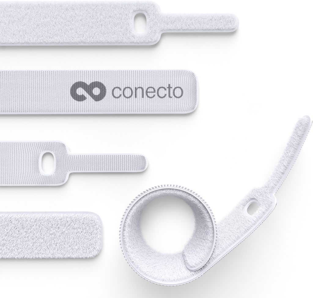 conecto Klett Kabelbinder 15cm Klettband mit Loop - Kabelmanagement Kabelorganizer Klettkabelbinder Klettverschluss weiß, 50 Stk.