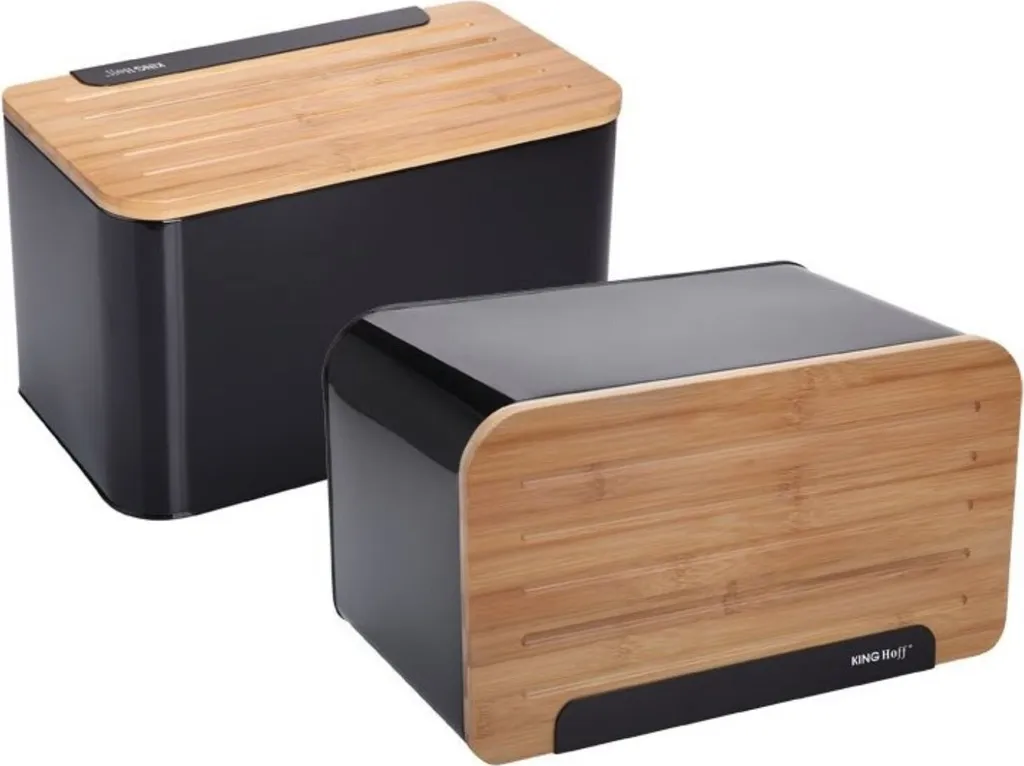 Portapane Kinghoff KH-1071 Design Acciaio Nero e Bamboo | Shop Online - 2