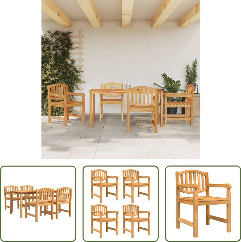 The Living Store 5-tlg. Garten-Essgruppe Massivholz Teak