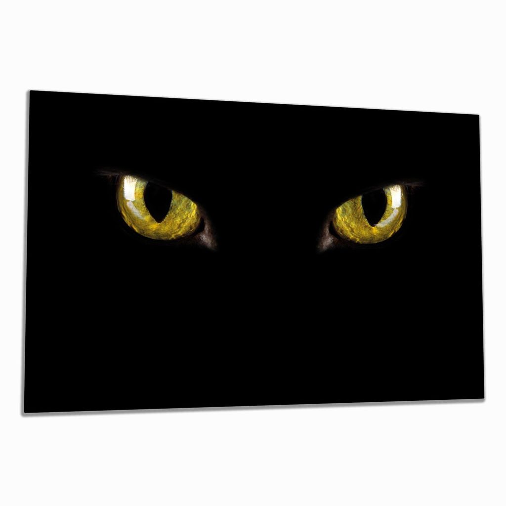 Wallario Herdabdeckplatte aus Glas, Größe 80 x 52 cm 1-teilig, Motiv Gelbe Katzenaugen bei Nacht
