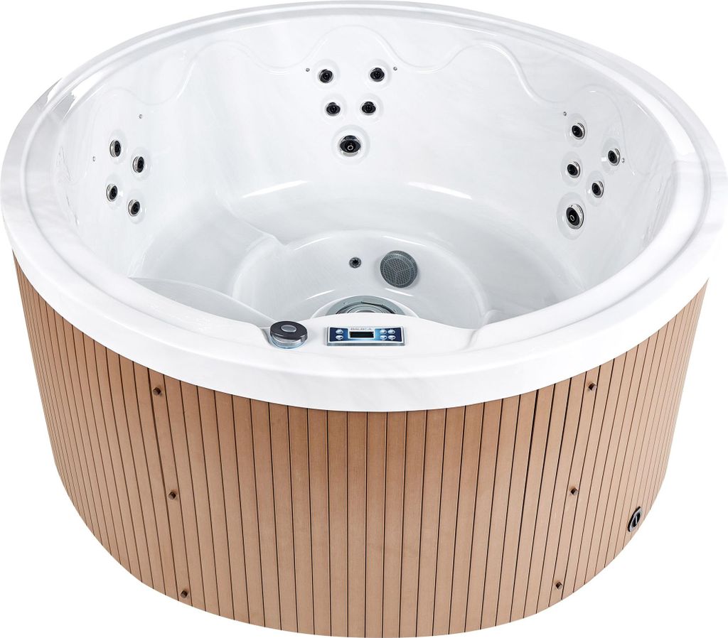BELIANI Outdoor Spa Whirlwanne Weiß Acryl Marmor-Optik Rund 198 cm mit LED Massagedüsen Heizung 22 Jet-Düsen für 5 Personen Garten Terrasse