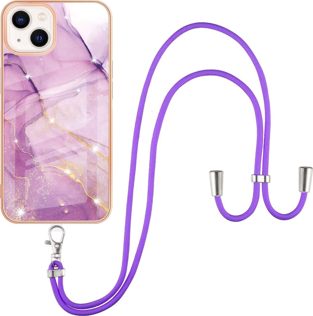 iPhone 13 Mini Handykette Hülle, Ultra Dünn Soft TPU Bumper Anti-kratzt Schutzhülle mit verstellbarem Tragegurt für iPhone 13 Mini Rosa