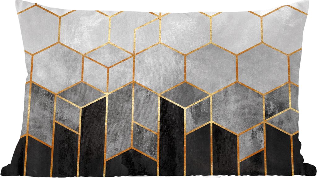 MuchoWow Zierkissen Sofakissen Wohnzimmer Dekokissen 60x40 cm Gold - Sechseck - Chic - Muster - Luxus - Kopfkissen - Polster mit Foto