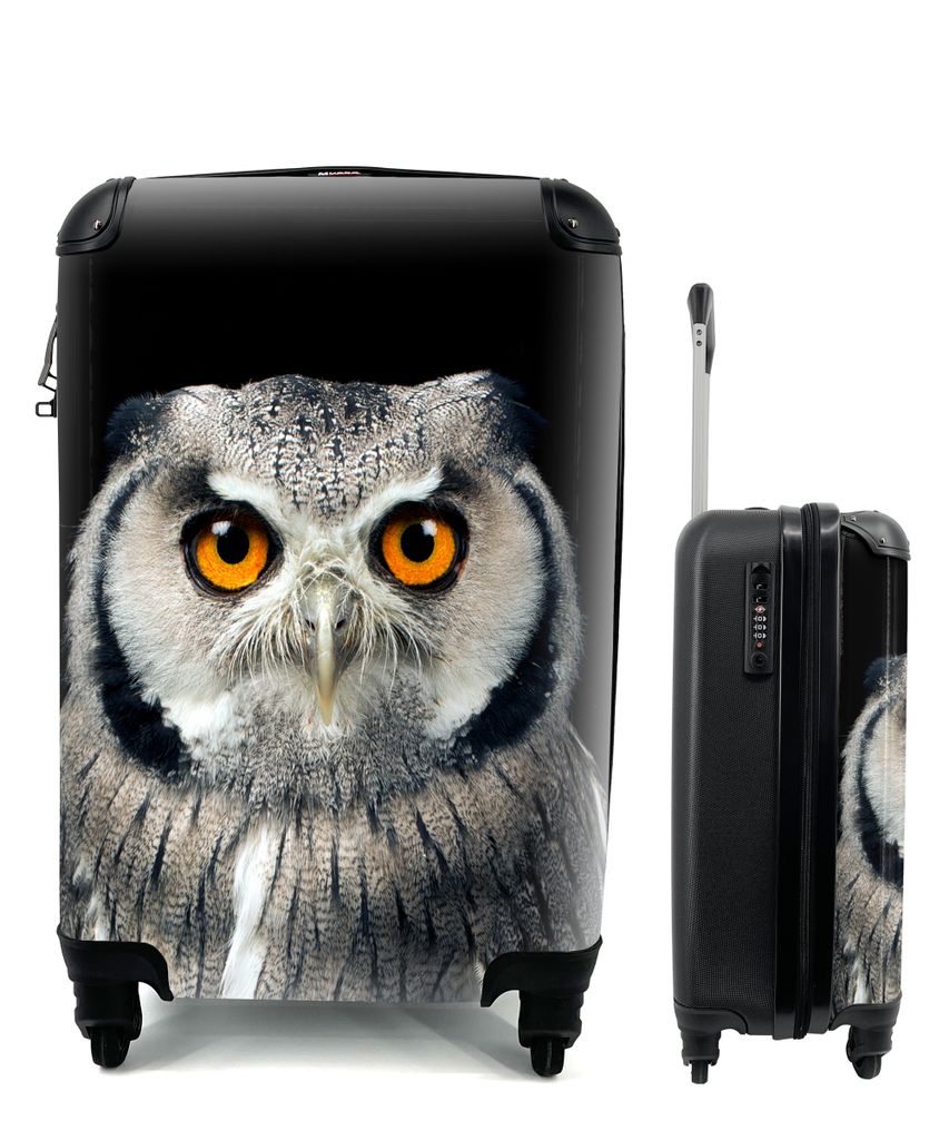 MuchoWow Koffer Handgepäck Trolley Rollkoffer Kleine Reisekoffer mit 4 Rollen - Eule - Vogel - Orange - Schwarz - Cabin Size < 55x40x23 cm & 55x...