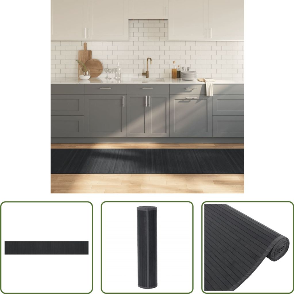 The Living Store Teppich Rechteckig Grau 80x1000 cm Bambus
