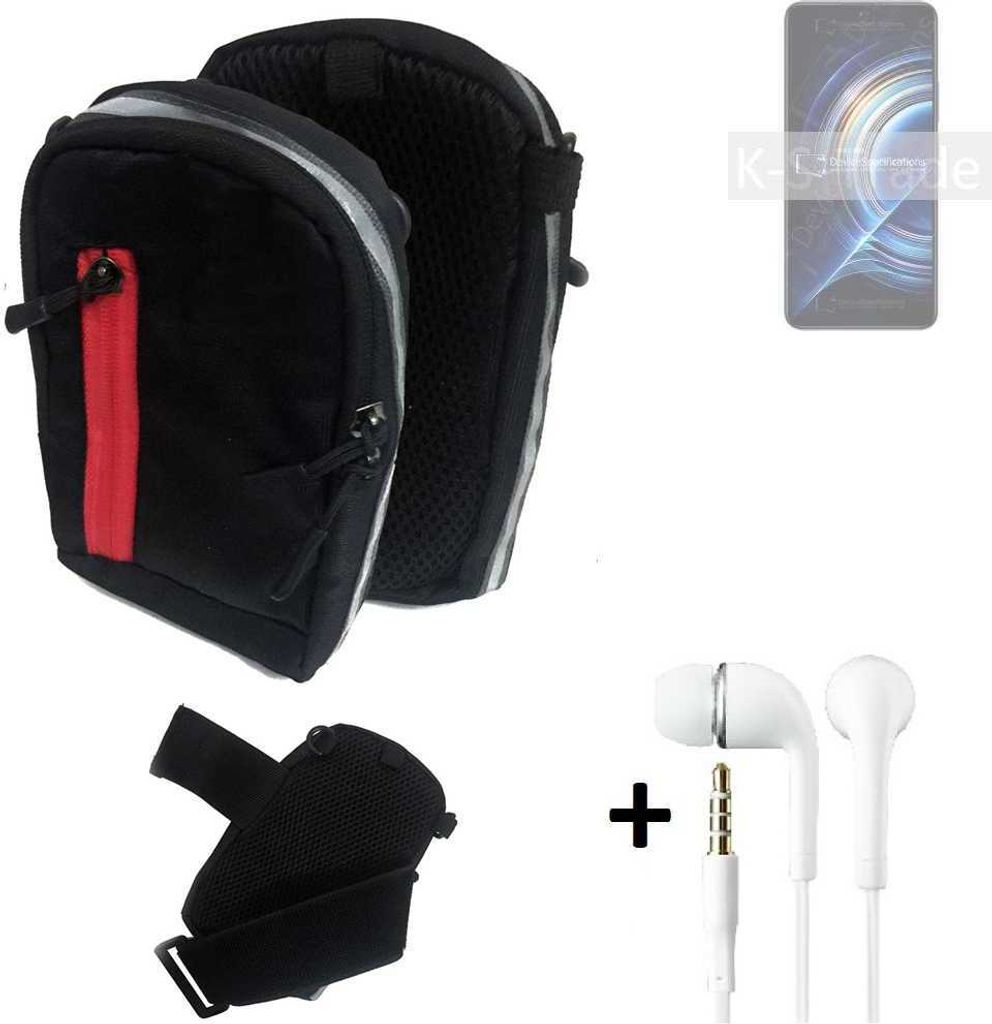 K-S-Trade Outdoor Gürteltasche Holster Umhängetasche + Kopfhörer kompatibel mit Xiaomi Redmi K50 schwarz Handy Tasche Case travelbag Schutzhülle