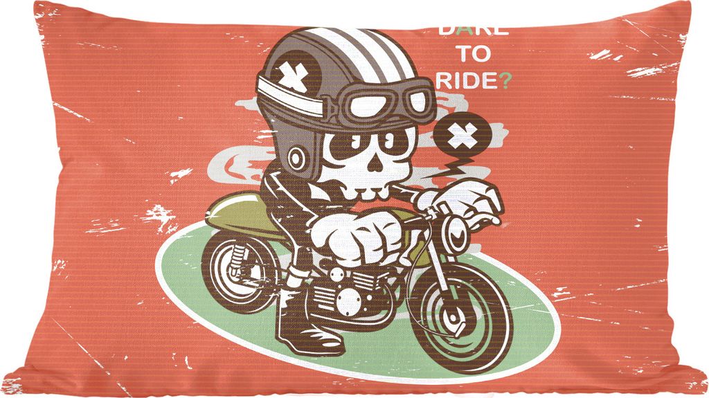 MuchoWow Zierkissen Sofakissen Wohnzimmer Dekokissen 60x40 cm Vintage - Totenkopf - Motor - Kopfkissen - Polster mit Foto